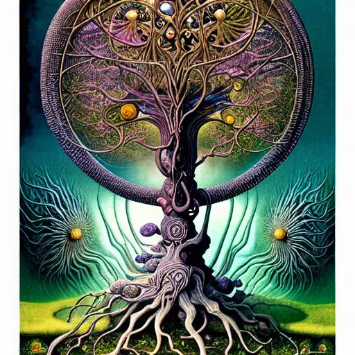 Image similar to tree of life by roger dean and andrew ferez, art forms of nature by ernst haeckel, divine chaos engine, symbolist, visionary, art nouveau, organic fractal structures, surreality, detailed, realistic, ultrasharp