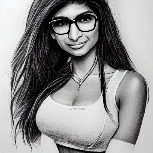 Prompt: sketch drawing of mia khalifa, pencil, highly detailed.