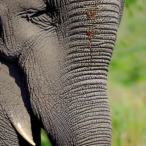 Prompt: an elephant with scaly lizard skin squirting honey out of its trunk