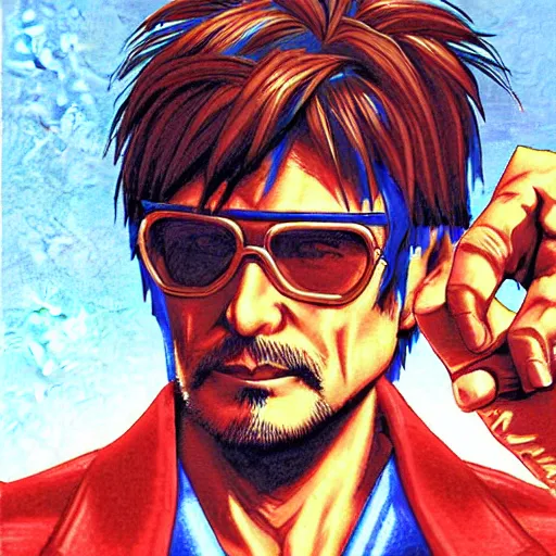 Prompt: 16 bit art of Hideo Kojima as a character in Street Fighter 2