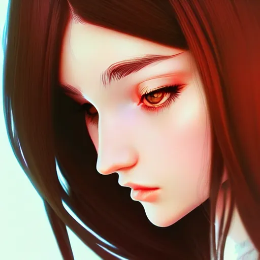 Image similar to a portrait of a girl with long brunette hair by by ilya kuvshinov, fuji choko, ross tran, 8 k resolution, trending on artstation