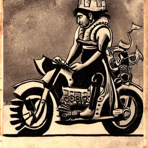 Image similar to Inca Atahualpa riding a motorcycle