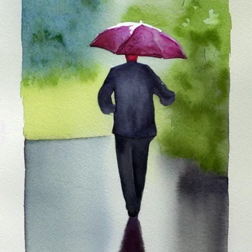 Image similar to a watercolor painting night watchman walking on a rainy night