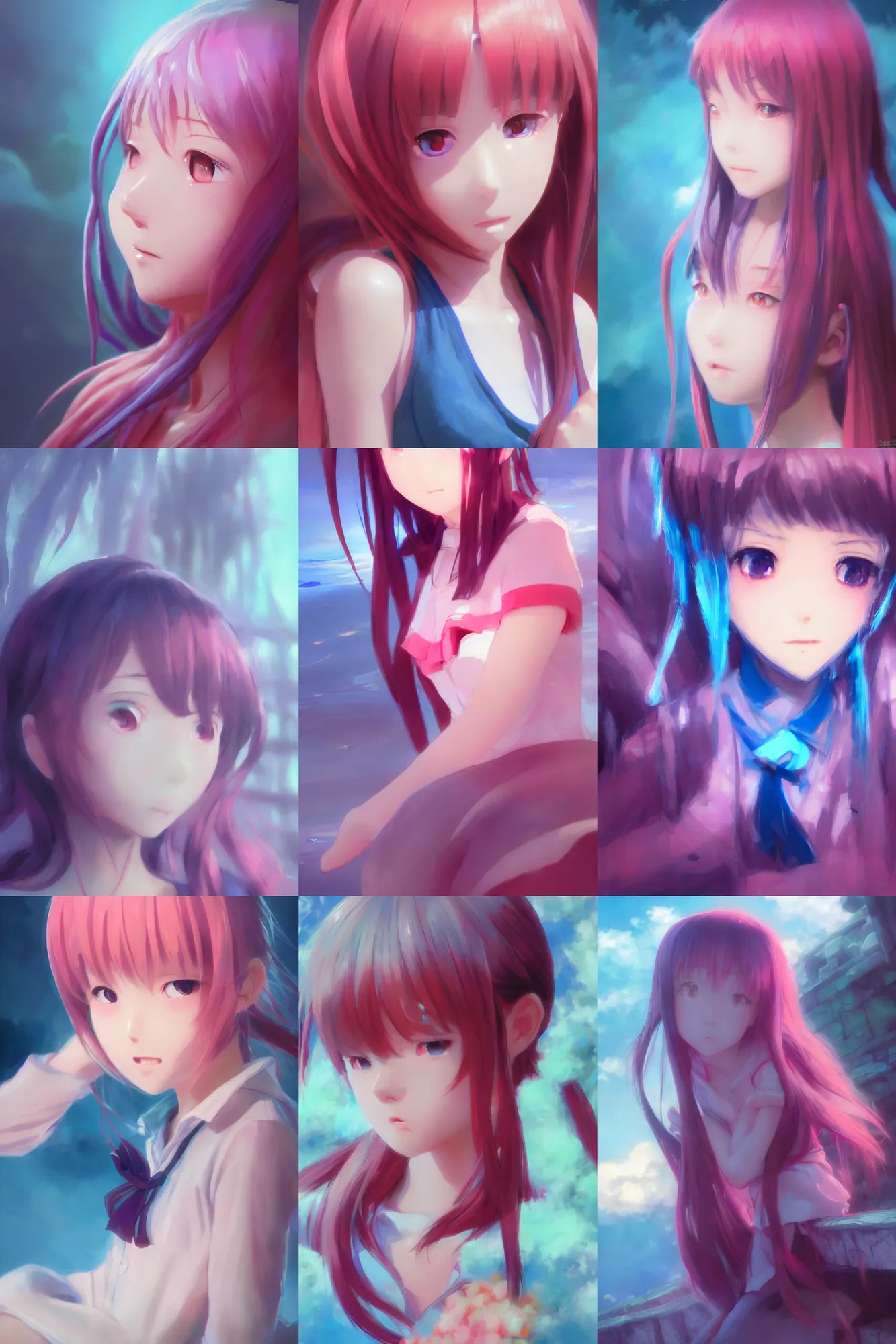 Prompt: 3d infrared octane render concept art by D. Jun, by Mo Xiang Tong Xiu, by Igarashi Daisuke, by makoto shinkai anime, cute beauty complex portrait anime sad schoolgirl under dark pink and blue water. beautiful and cutest sad face. dramatic deep light, trending on artstation, oil painting brush