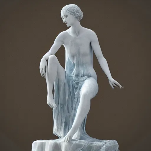 Prompt: “a delicate renaissance marble sculpture covered with water veil, highly detailed transparent marble cloth, gi, global illumination, physically based rendering, photorealistic, top light , dark background”