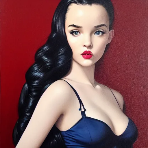 Image similar to tom bagshaw portrait, beautiful femme fatale mix of dove cameron madison beer bella poarch in a full navy marine suit, 1 9 5 0 pinup look, professionally retouched, focus eyes, ultra realistic soft painting, insanely detailed linework, symmetrical accurate intricate features, behance, 8 k