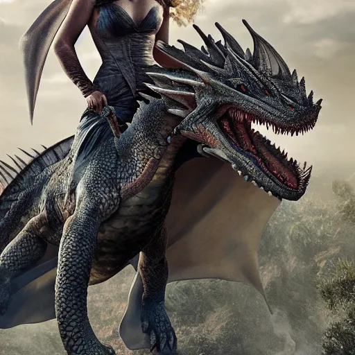 Prompt: Daenerys riding a dragon