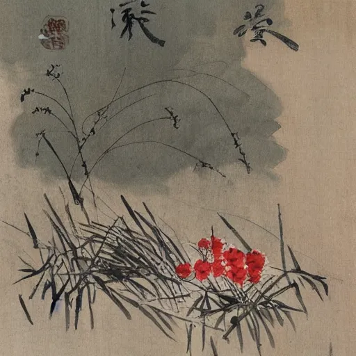 Prompt: lin dai - yu burying flowers, traditional chinese watercolor,