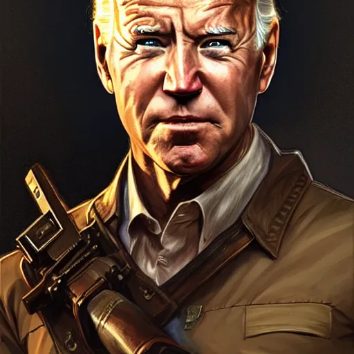 Prompt: Joe Biden face as Nathan Drake, western, D&D, fantasy, intricate, elegant, highly detailed, digital painting, artstation, concept art, matte, sharp focus, illustration, art by Artgerm and Greg Rutkowski and Alphonse Mucha