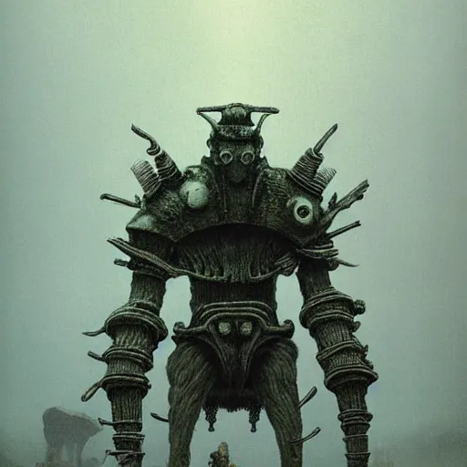 Prompt: Beetle Boss in style of shadow of the colossus by zdzisław beksiński