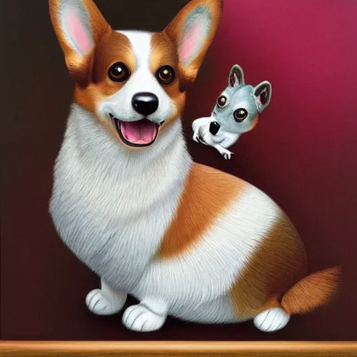 Image similar to A portrait of a corgi by Mark Ryden