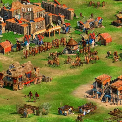 Prompt: age of empires 3, a huge army attacking a town center