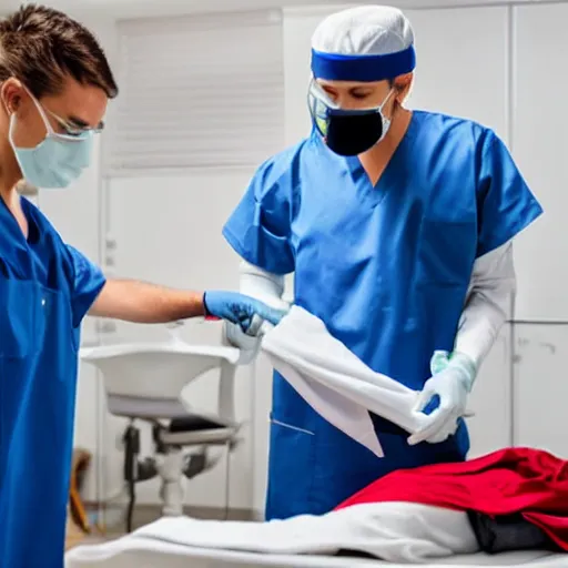 Prompt: surgeon ironing his patient