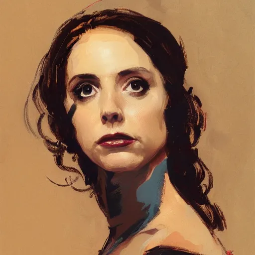 Image similar to alison brie as black widow, intricate, elegant, highly detailed, greg manchess, mucha, liepke, ruan jia, jeffrey catherine jones, ridley scott