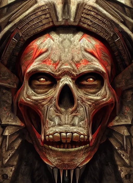 Image similar to digital _ painting _ of _ triangle head mayan god of death _ by _ filipe _ pagliuso _ and _ justin _ gerard _ symmetric _ fantasy _ highly _ detailed _ realistic _ intricate _ port