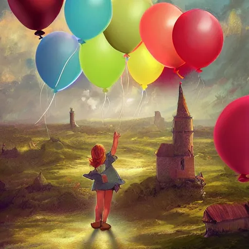 Image similar to digital art of bretagne with giant birthday balloons, artstation cgsociety masterpiece