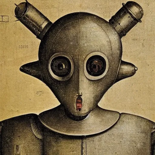 Image similar to a portrait of a robot by hieronymus bosch, detailed