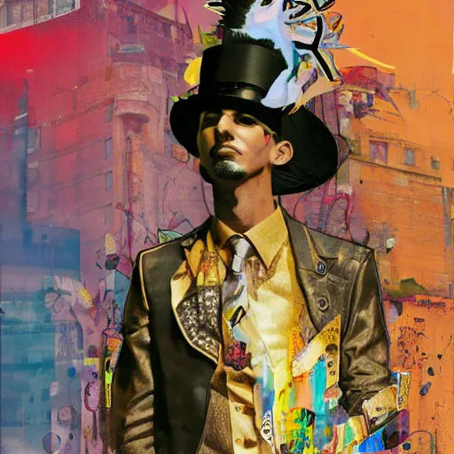 Prompt: steam punk kobe, contemporary collage, highly detailed, digital painting, 4 k, hdr, punk, fashion, smooth, sharp focus, art by nick knight, sandra chevrier and john hoyland