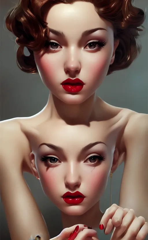 Image similar to a gorgeous pin up and beautiful fashion charming dreamlke italian girl with lv jewelry, character art, art by artgerm lau and wlop and and ilya kuvshinov and john singer sargent, hyperdetailed, 8 k realistic, symmetrical, frostbite 3 engine, cryengine, dof, trending on artstation, digital art