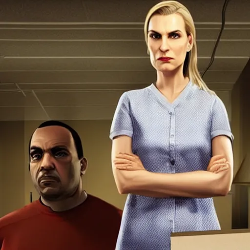 Image similar to Kim Wexler from Better Call Saul as a GTA character portrait, Grand Theft Auto