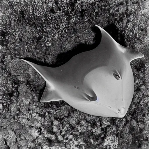 Prompt: a manta ray photographed by man ray