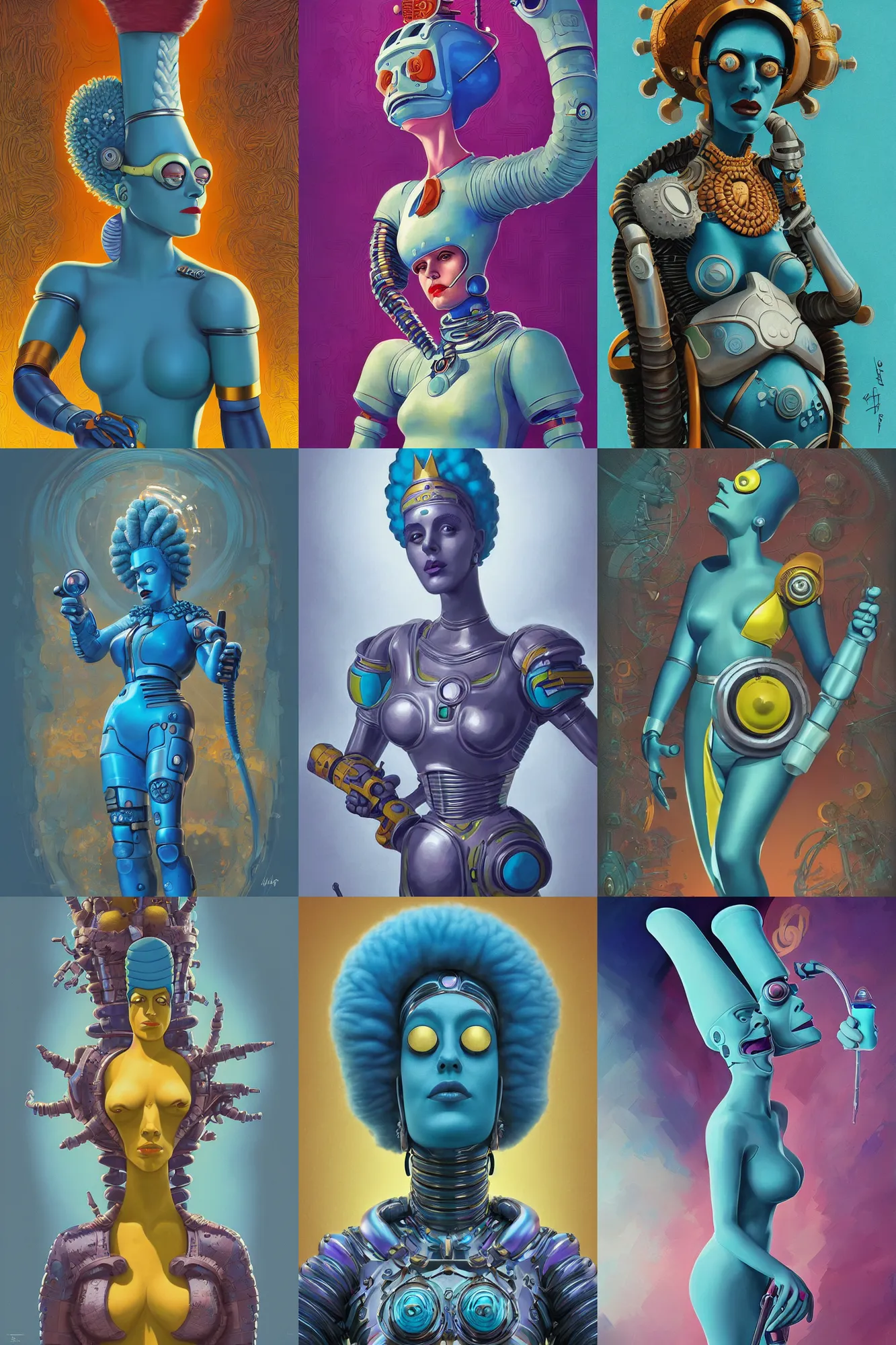 Prompt: Marge Simpson as a cyborg, art deco design, by Mandy Jurgens and Warhol, Ernst Haeckel, James Jean, artstation, concept art