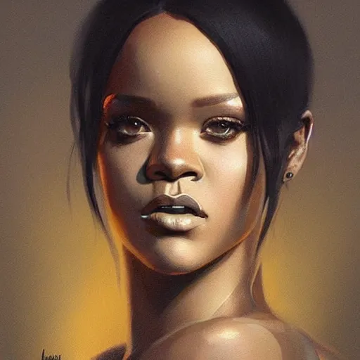 Image similar to “ portrait of rihanna by greg rutkowski, young, attractive, highly detailed portrait, scifi, digital painting, artstation, concept art, smooth, sharp foccus ilustration, artstation hq ”