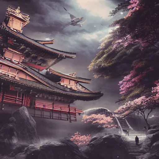 Image similar to shogun audio, action, ultra realistic, hyper detailed, cinematic, digital painting, elegant, intricate, japanese art, trending, futuristic, beautiful scenery,