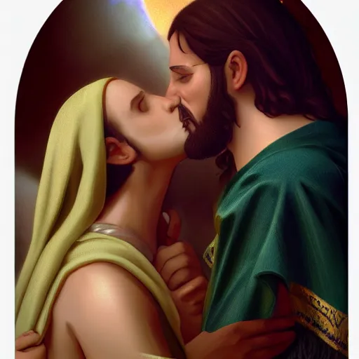 Image similar to jesus kissing a sensual woman in jerusalem, artstation