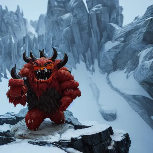 Prompt: ornn, the god of the forge, resides in the mountains waiting for his eternal rival volibear, epic confrontation, breathtaking, cinematic, dramatic, octane, arnold, physically based render, 8 k, uhd, unreal engine 5, award - winning movie