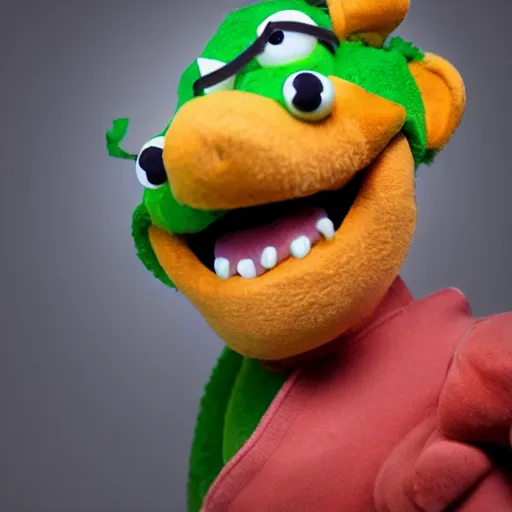 Prompt: A still of Bowser as a muppet, photo real, photographic, photograph, artstation, trending, award winning, epic lighting, featured