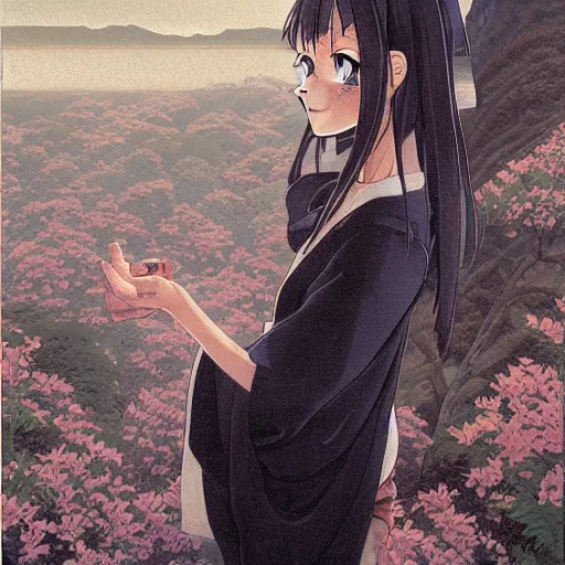 Image similar to anime mila kunis by by Hasui Kawase by Richard Schmid