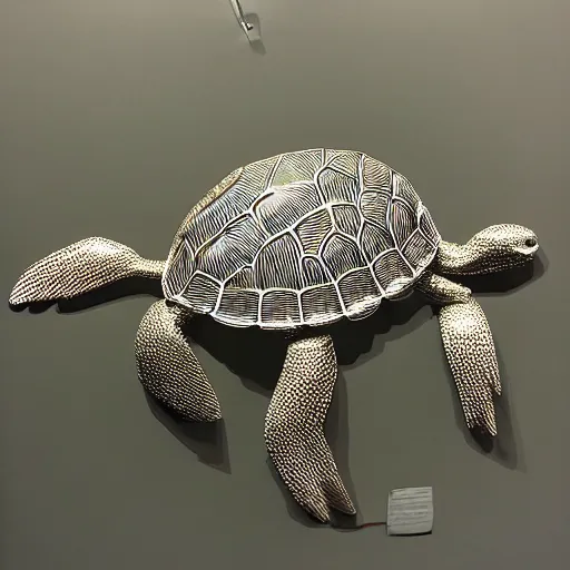 Image similar to artistic wire sculpture of a turtle highly detailed museum piece