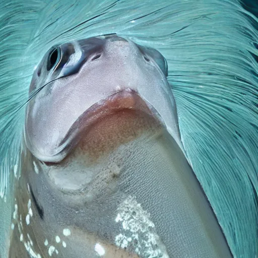 Prompt: photo of a fish with the face of a horse