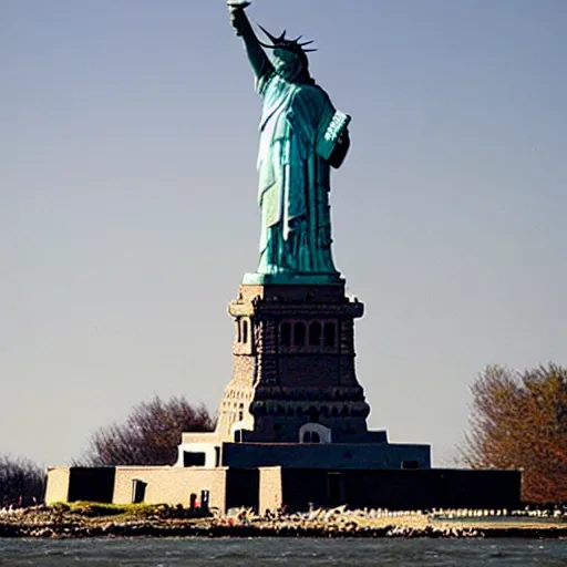 Prompt: a demolished and ruined statue of liberty