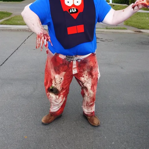 Prompt: zombie mailman, full body shot