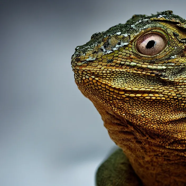 Image similar to a lizard woman in the snow, face of a lizard, by Annie Leibovitz and Steve McCurry, natural light, detailed face, CANON Eos C300, ƒ1.8, 35mm, 8K, medium-format print