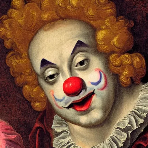 Prompt: baroque rococo fresco of a clown high detail