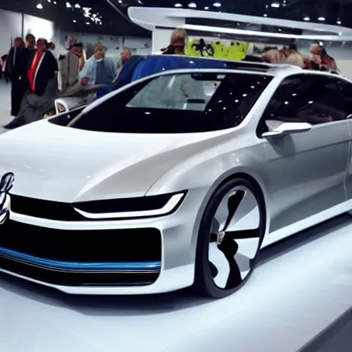 Image similar to a volkswagen concept car made for trackdays in a showroom