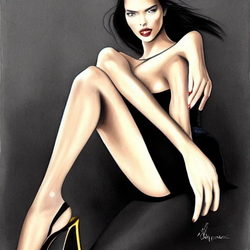 Prompt: adriana lima wearing wolford tights and loubouton heels, an ultrafine detailed painting, centered full body, featured on deviantart, fantasy art, detailed painting, anime