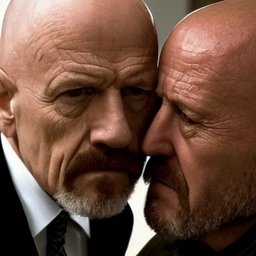 Image similar to mike ehrmantraut kissing walter white, face close up