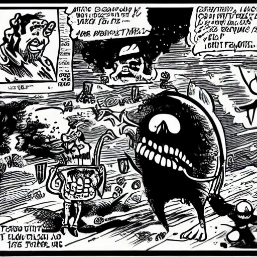 Prompt: a cartoon of a disgusting drooling pirate, a comic book panel by S. Clay Wilson, tumblr, underground comix