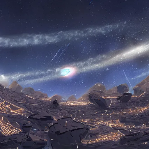 Prompt: Night sky with many meteorites, concept art, 4k, highly detailed, by Oksana Dobrovolska