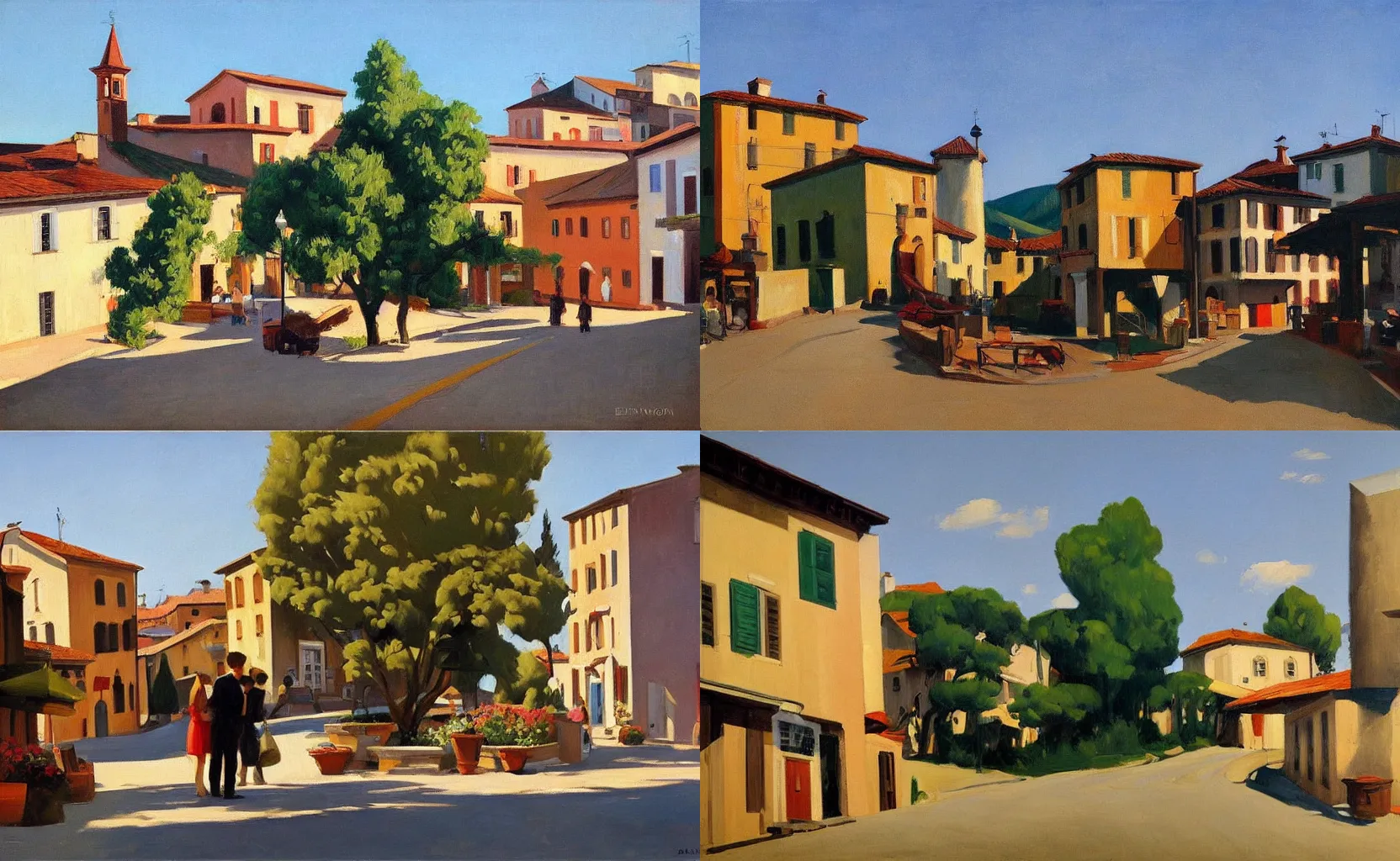 Prompt: a quaint rural Italian town, painting by Ben Aronson and Edward Hopper