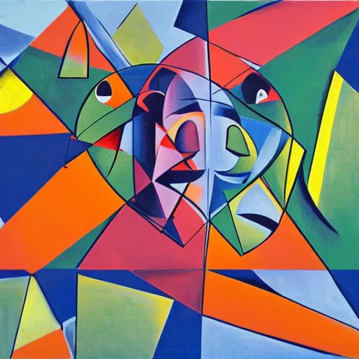 Image similar to carbon based life forms, cubist mural art