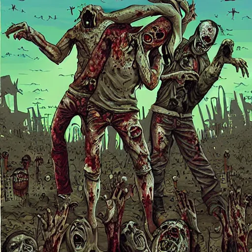 Prompt: zombie apocalypse by grand chamaco, detailed