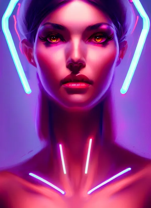 Image similar to portrait of female humanoid from 6 0 s era, intricate, elegant, cyber neon lights, highly detailed, digital painting, artstation, glamor pose, concept art, smooth, sharp focus, illustration, art by artgerm and greg rutkowski