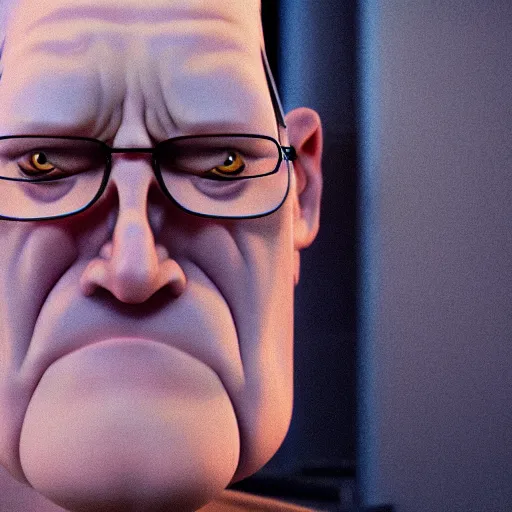 Prompt: hyper realistic, beautiful moody lighting, extreme emotions, caricature, soft, portrait of a very angry Hank Hill, rendered in octane, high quality 3d