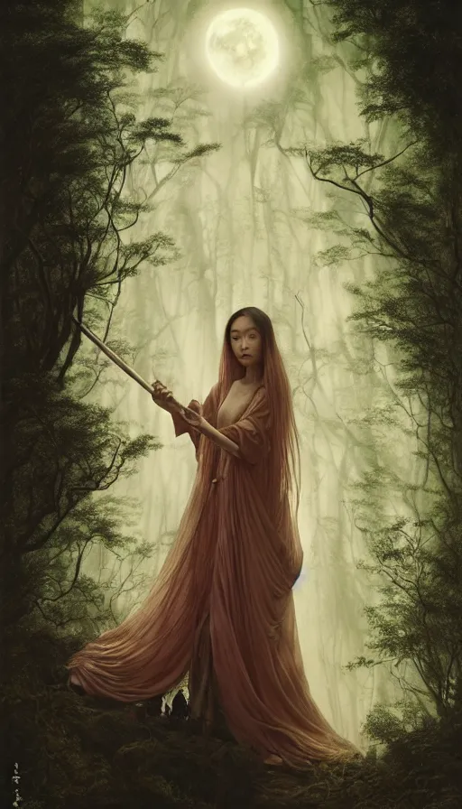 Image similar to wuxia, forest, moonlight, gemma chen, madison beer, angela sarafyan, pinup, intricate beautiful faces, surrealistic painting by agostino arrivabene, vanessa beecroft, anka zhuravleva, mary jane ansell, peter mohbacher, gerald brom