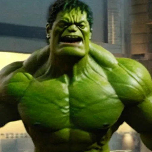 Image similar to a still of tom hanks as the hulk in the avengers movie